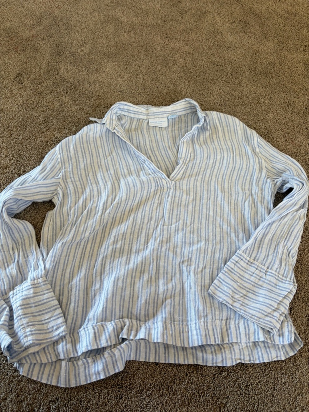 Martha Stewart Light Blue and White Striped Linen Top